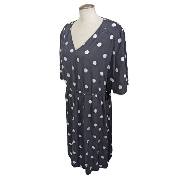 Old Navy Dress Plus 2X Black White Polka Dot Waist Defined V Neck Flutter Sleeve - Picture 6 of 8